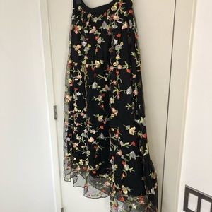 Embroidered Floral Mesh Midi Skirt